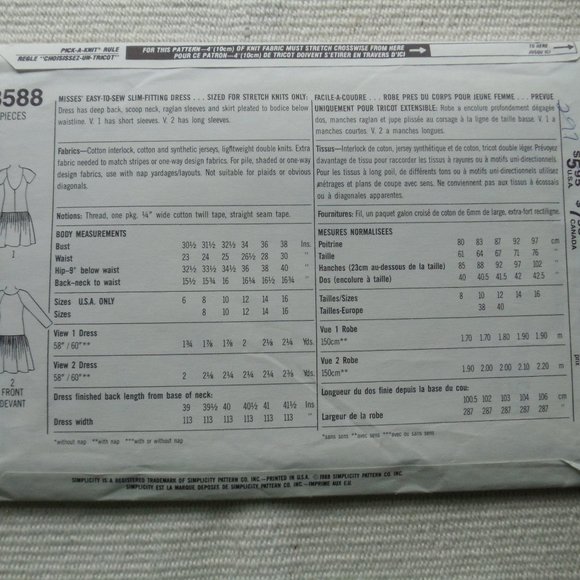 Simplicity Pattern 8588 sz10 Dennis Goldsmith design for knits/jerseys UNCUT - Picture 2 of 2